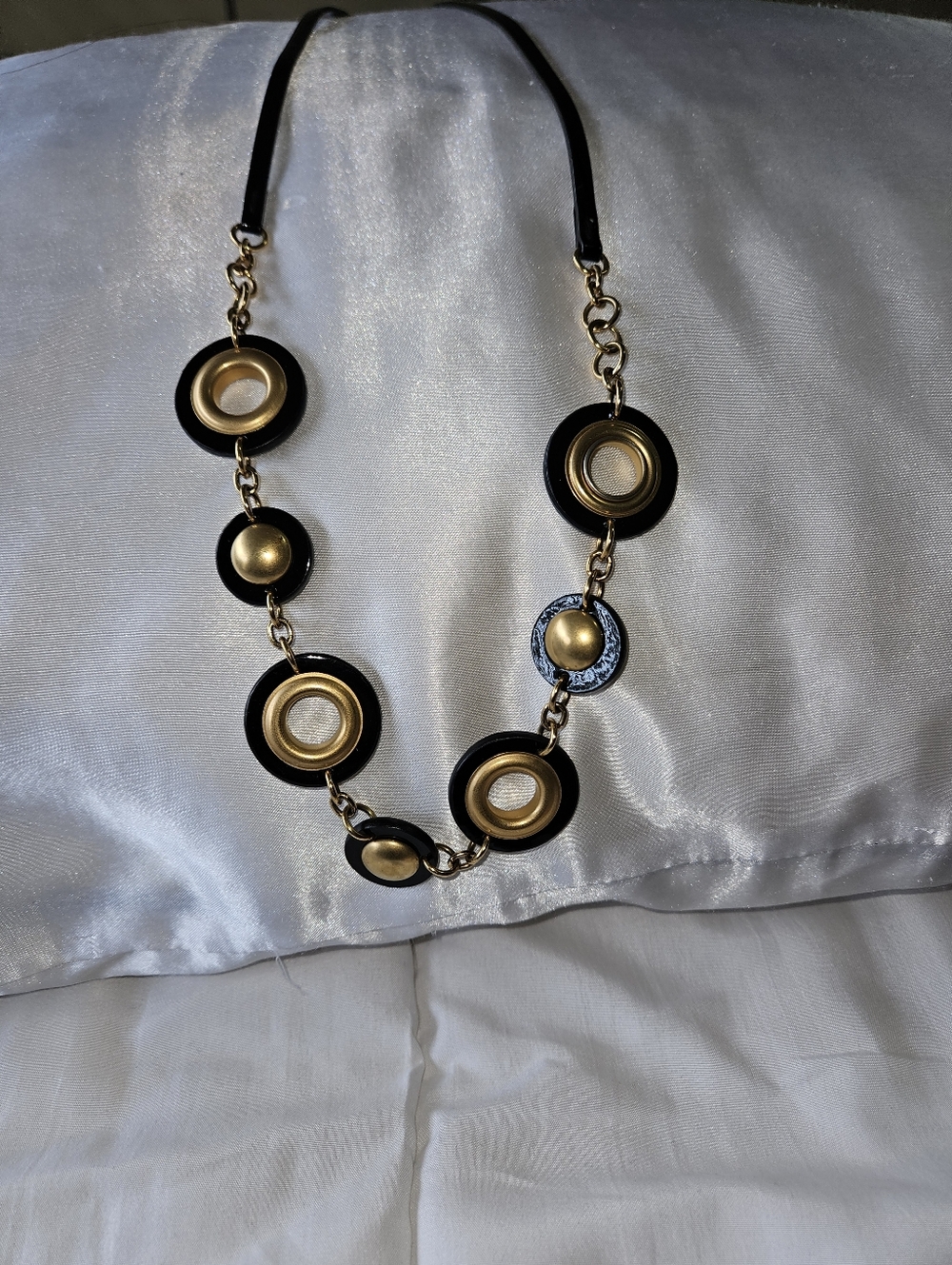 Miu Miu Black Gold Statement Necklace Geometric Disc Chain